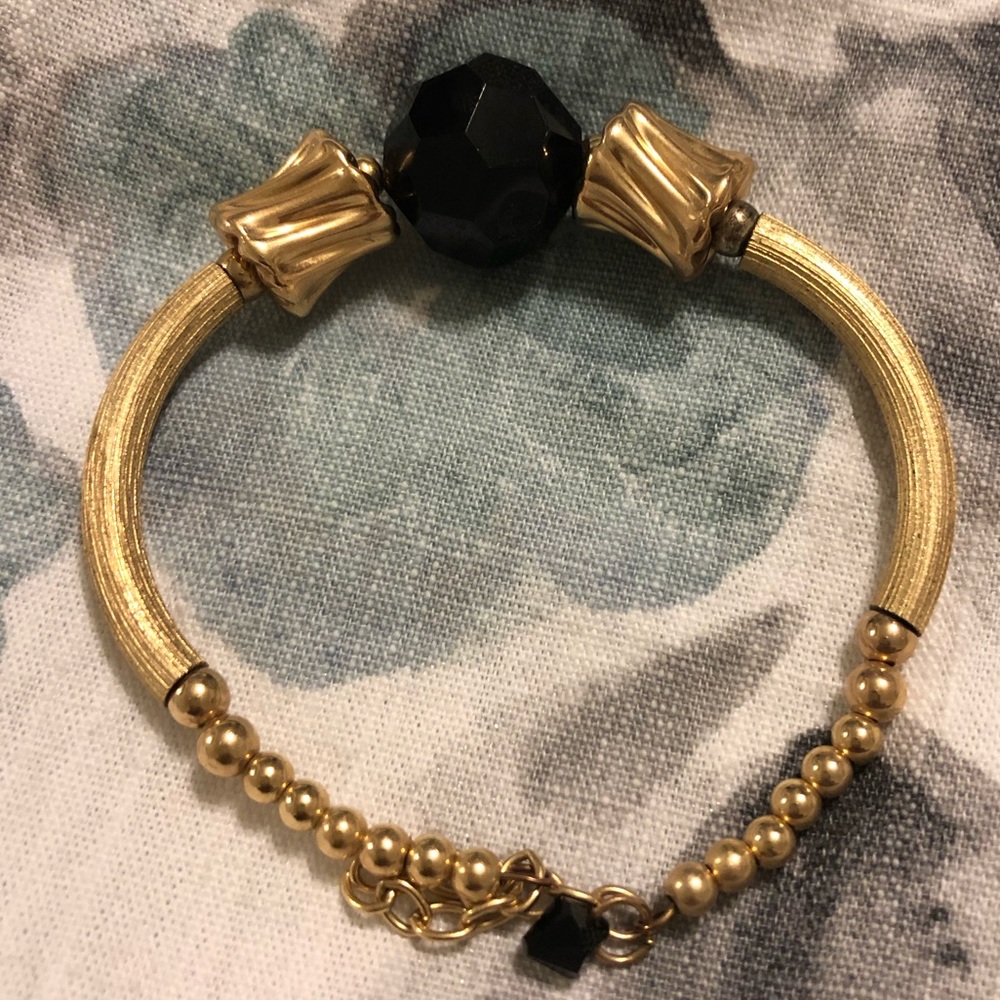 Onyx and 14 k gold filled hand made bracelet.